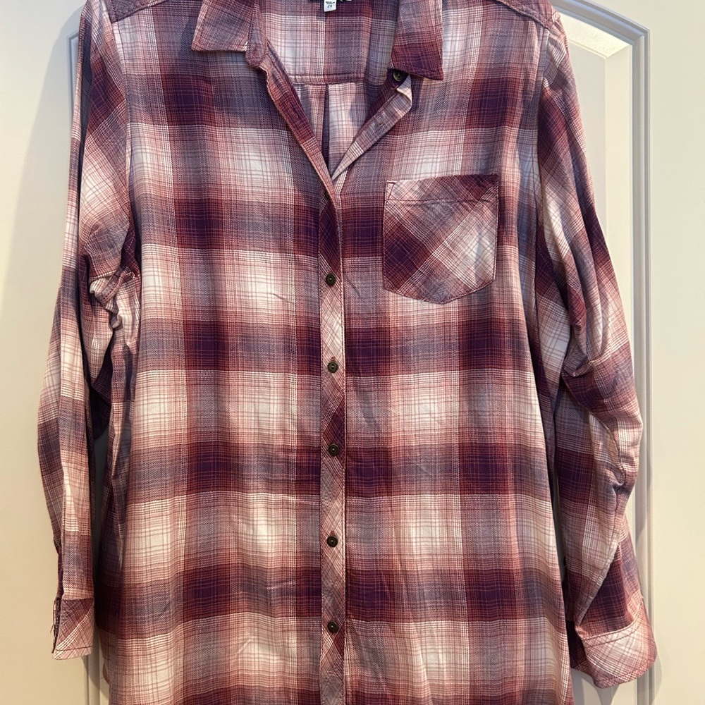 Sonoma Women's Plaid Button-Down Shirt — Burgundy, White